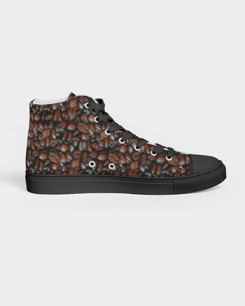 Coffee Bean Pattern Men's Hightop Canvas Shoe - Black