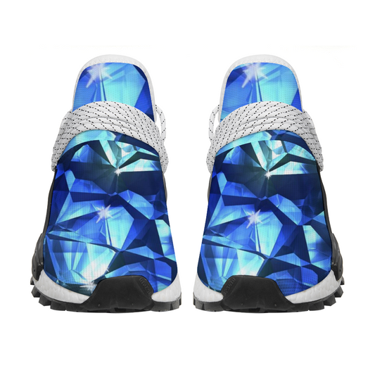 Blue Crystal Pattern Custom Unisex Mid Top Breathable Non-slip Sneakers