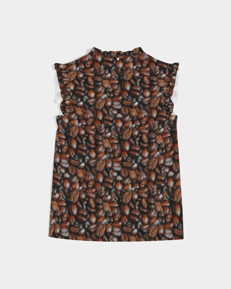 Coffee Bean Pattern Women's All-Over Print Ruffle Sleeve Top