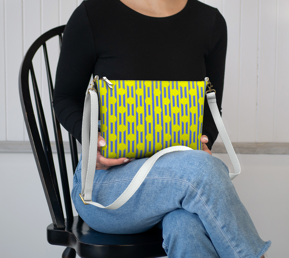 Blue and Yellow Stripes and Dots Vegan Crossbody Purse