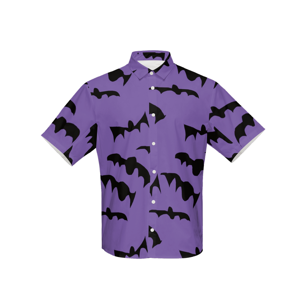 Bats Pattern Women's Short-Sleeve Button-Up Shirt-Cotton Feel