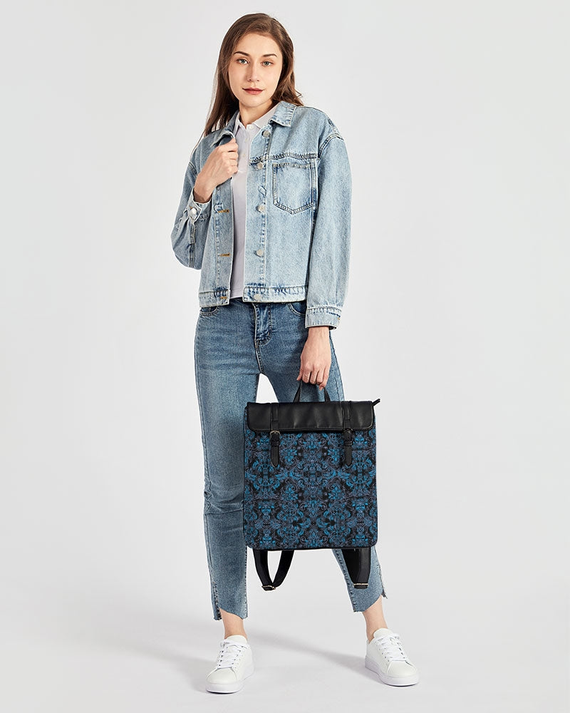 Blue Vines and Lace Casual Flap Backpack