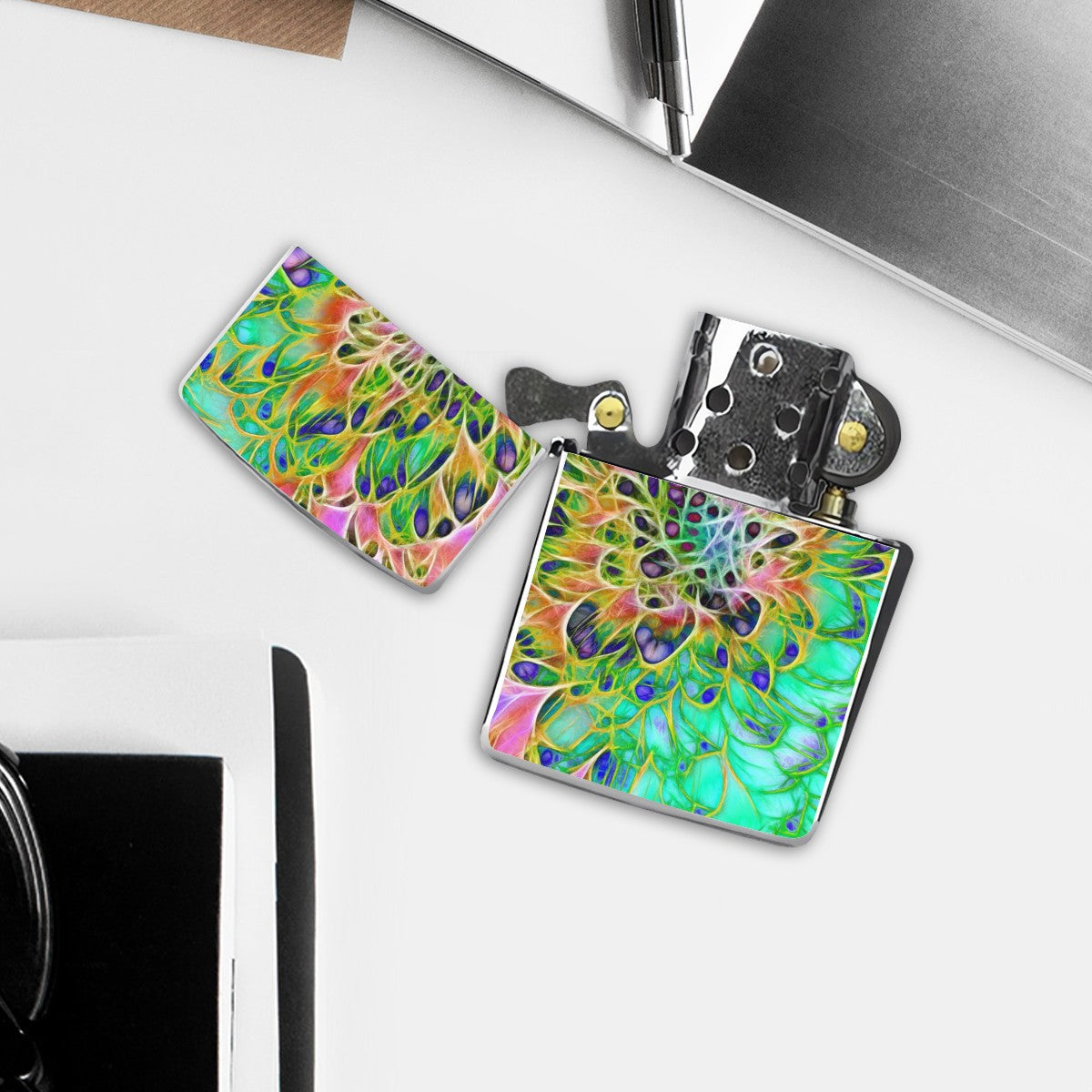 Metal Lighter Case Abstract Chrysanthemum