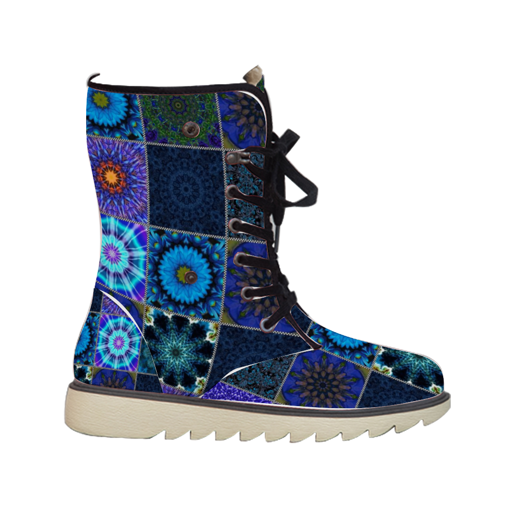 Blue Crazy Quilt Custom Winter Warm Boots Fashion Unisex All Over Print Boots