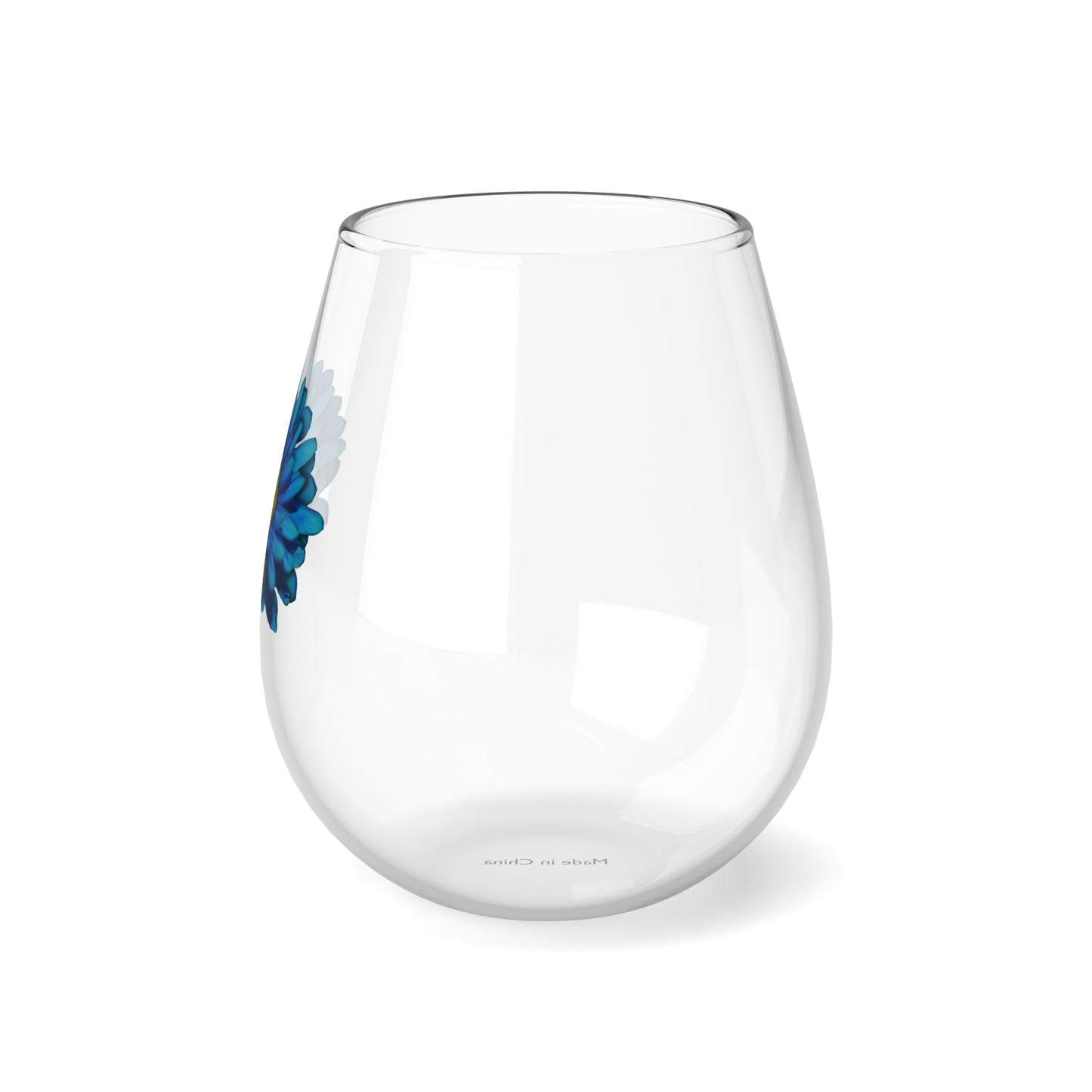 Blue Daisy Stemless Wine Glass, 11.75oz