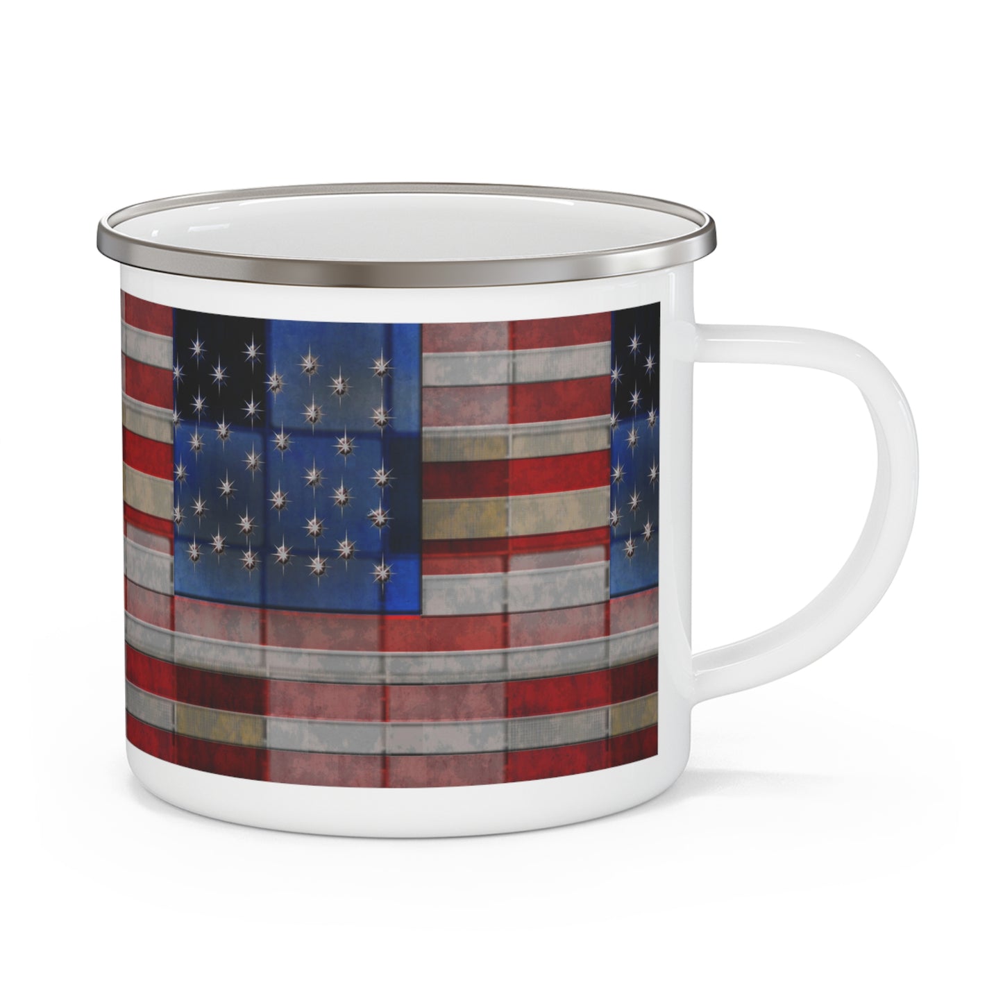 American Flag Quilt Enamel Camping Mug