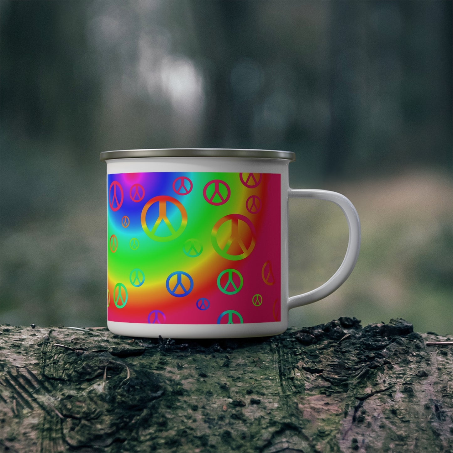 Rainbow Peace Signs Enamel Camping Mug