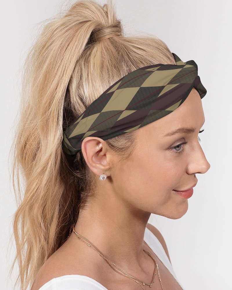 Checkered Brown Plaid Argyle Twist Knot Headband Set