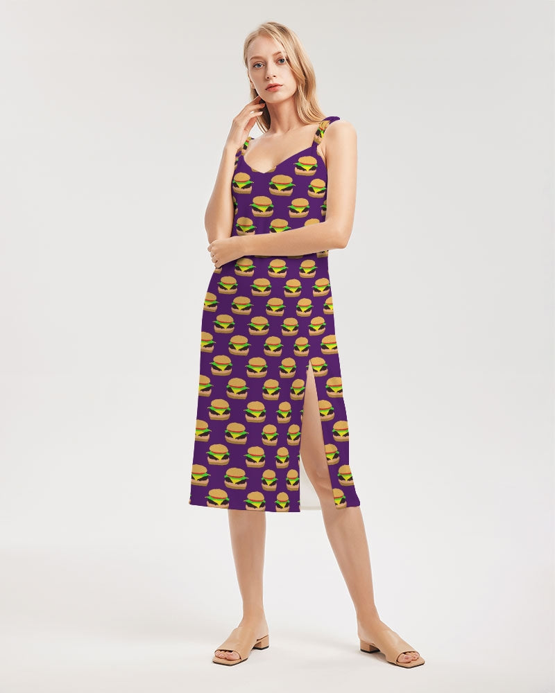 Cheeseburger Pattern Women's All-Over Print Tie Strap Split Dress