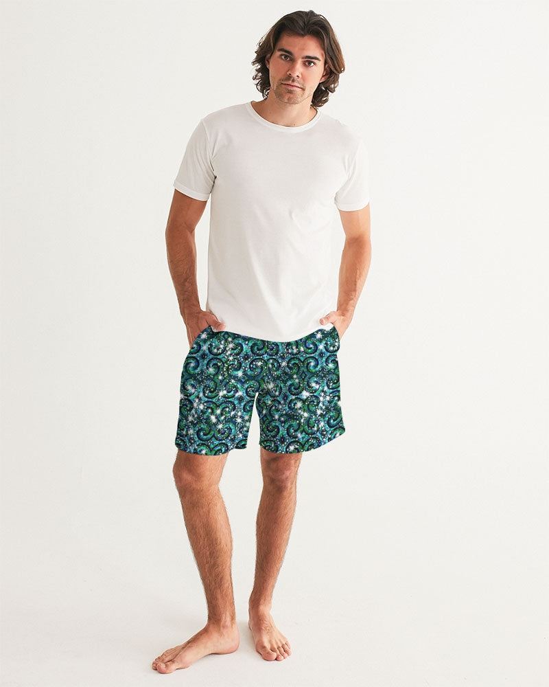 Blue Ice Sparkle Swirl Men's All-Over Print Swim Trunk