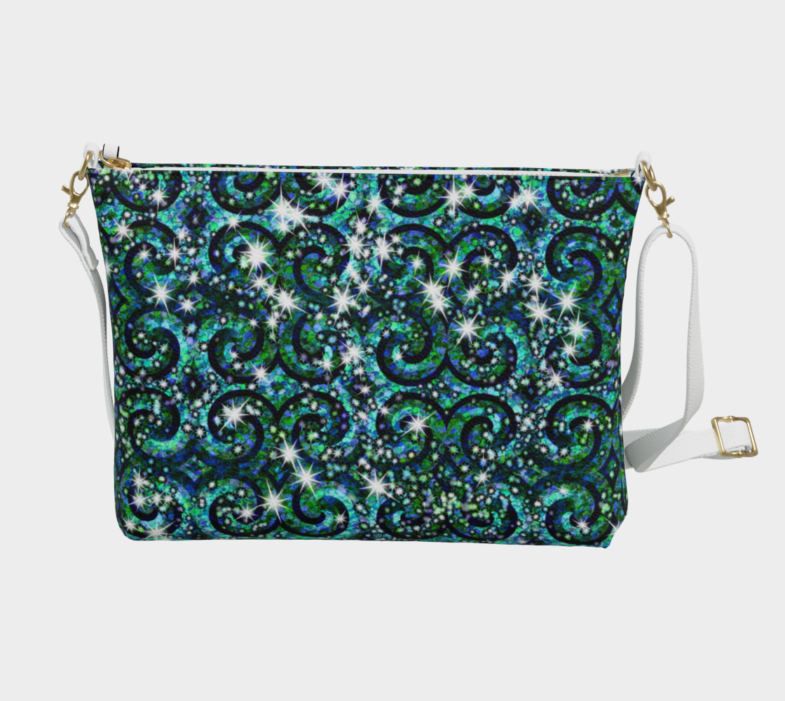 Blue Green Sparkle Swirl Vegan Crossbody Purse