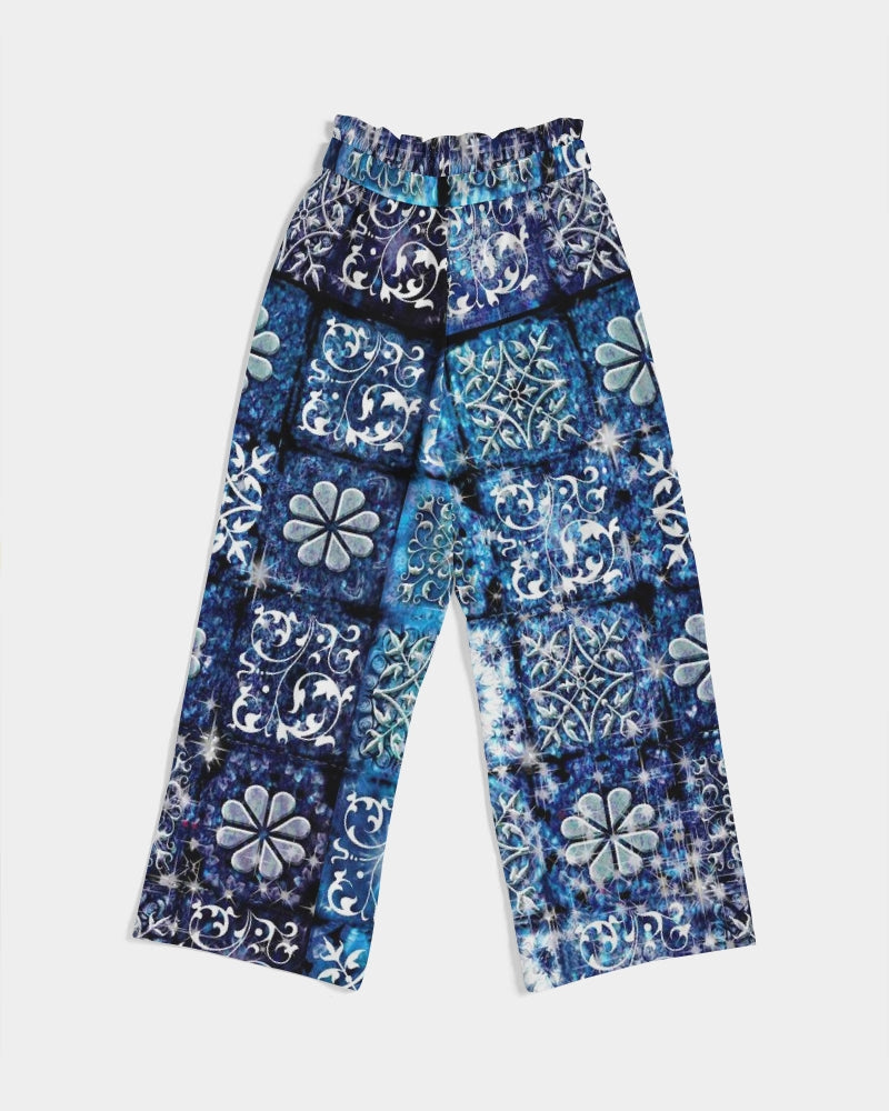 Blue Ice Crystals Motif Women's All-Over Print High-Rise Wide Leg Pants