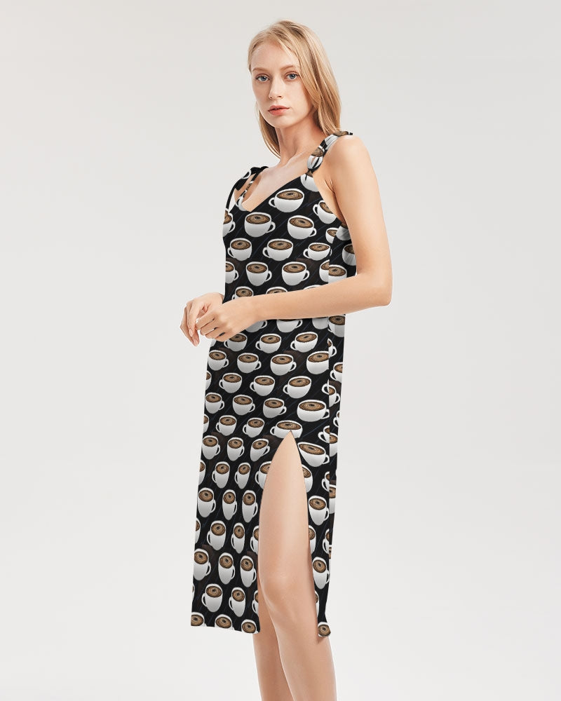 Coffee Pattern Women's All-Over Print Tie Strap Split Dress