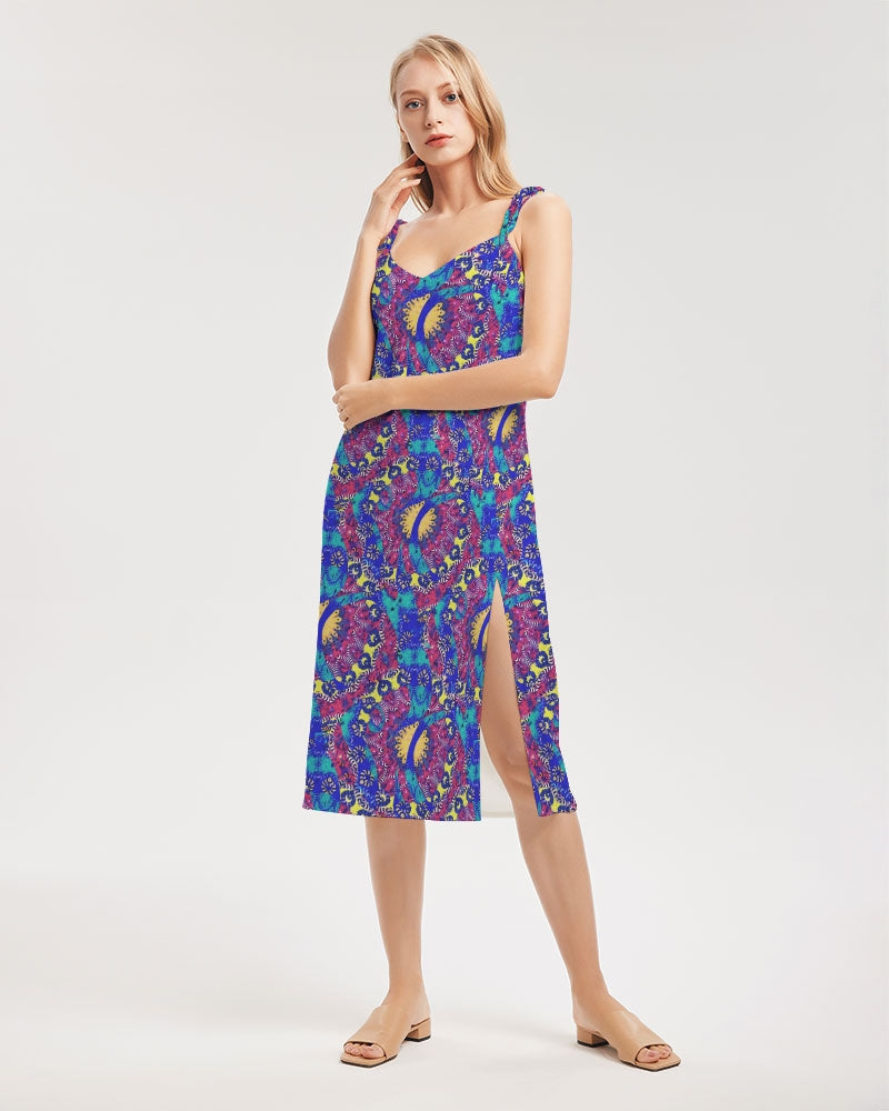 Caribbean Grafitti Women's All-Over Print Tie Strap Split Dress