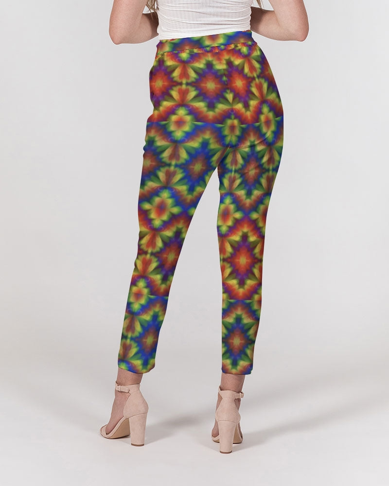 Carnival Kaleidoscope Women's All-Over Print Belted Tapered Pants