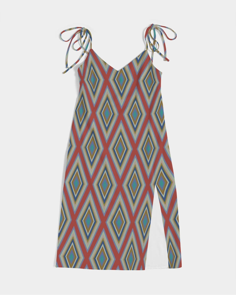 Colorful Diamonds Variation 3 Women's All-Over Print Tie Strap Split Dress