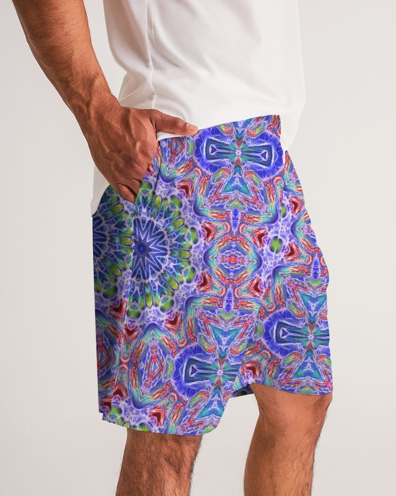Blue Red Kaleidoscope Men's All-Over Print Jogger Shorts