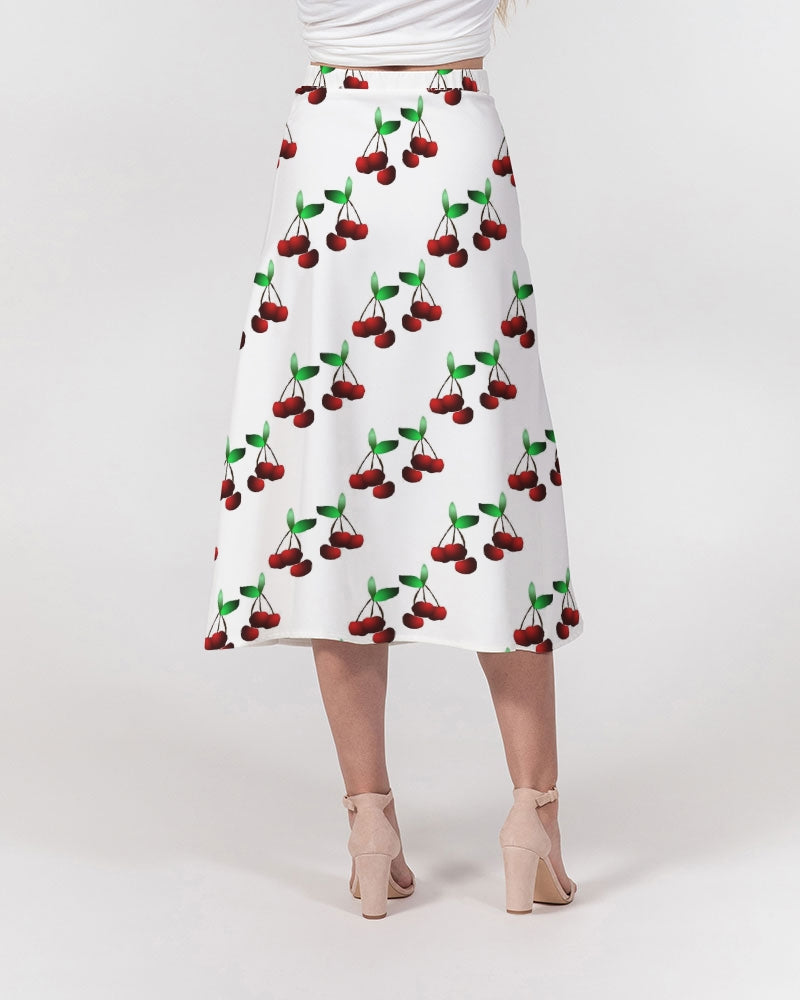 Cherries Pattern Women's All-Over Print A-Line Midi Skirt