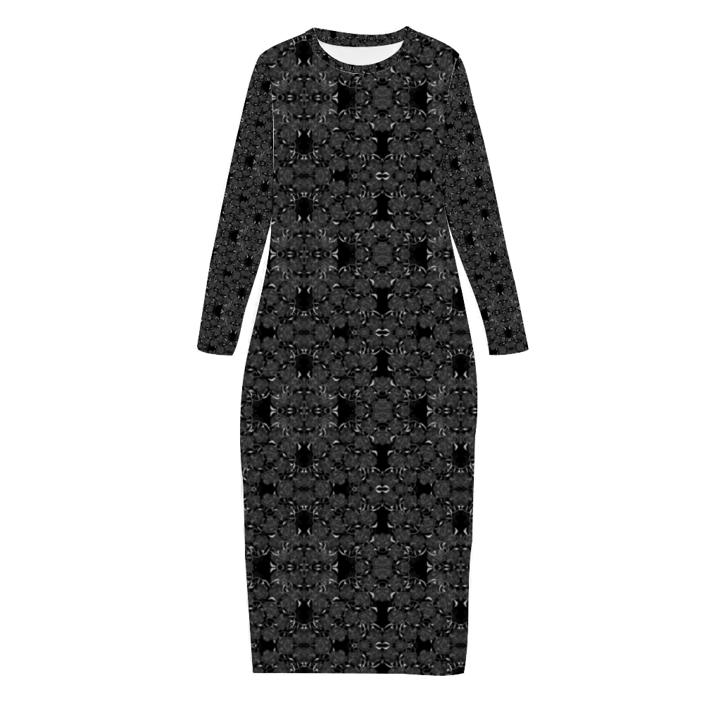 Black Roses Pattern Custom Women's Long Sleeve Dress Summer All Over Print Stylish Long Dress