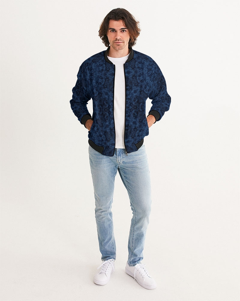 Blue Faux Velvet Kaleidoscope Men's All-Over Print Bomber Jacket