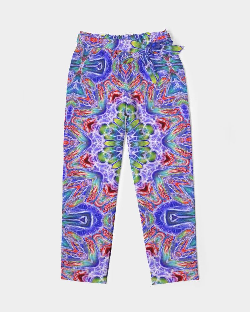 Blue Red Kaleidoscope Women's All-Over Print Belted Tapered Pants