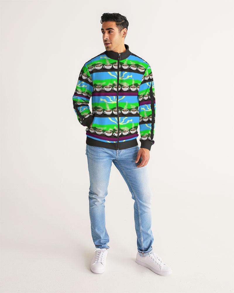 Coffee Morning Pattern Men's All-Over Print Stripe Sleeve Track Jacket