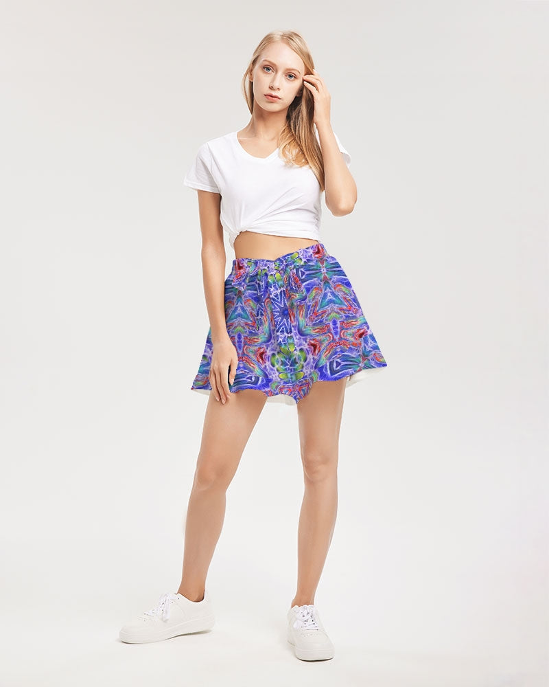 Blue Red Kaleidoscope Women's All-Over Print Ruffle Shorts