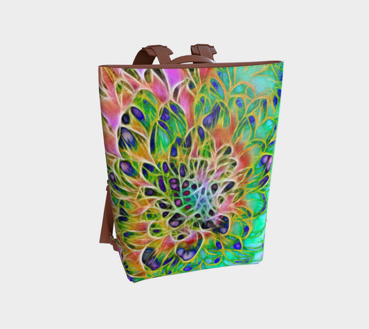 Abstract Peacock Chrysanthemum Vegan Leather Backpack
