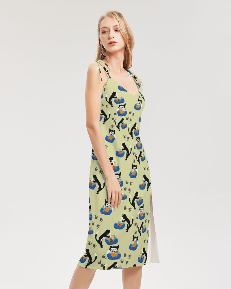 Cat and a Fishbowl Women's All-Over Print Tie Strap Split Dress