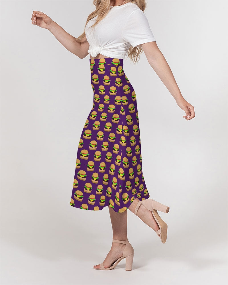 Cheeseburger Pattern Women's All-Over Print A-Line Midi Skirt