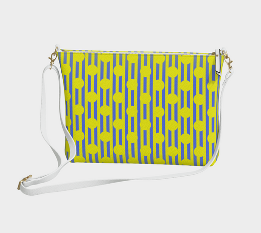 Blue and Yellow Stripes and Dots Vegan Crossbody Purse