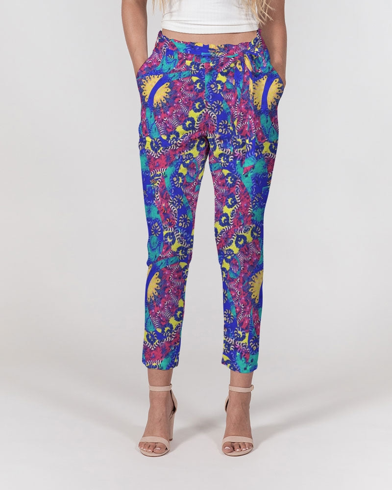 Caribbean Grafitti Women's All-Over Print Belted Tapered Pants