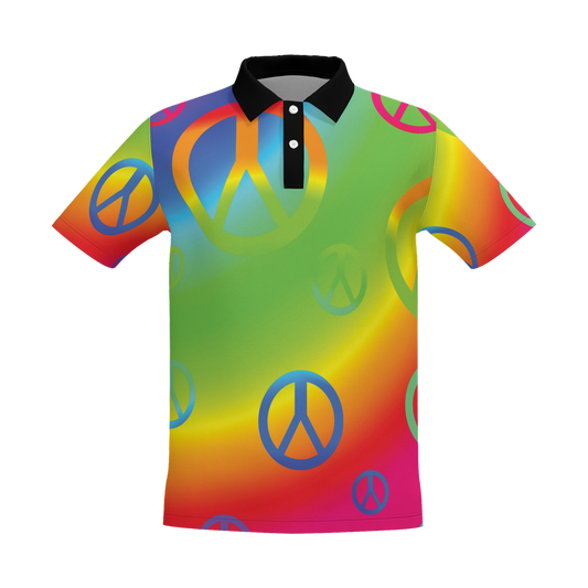 Rainbow Peace Signs Unisex Youth's Performance Short-Sleeve Polo Shirt - Heavyweight 225g