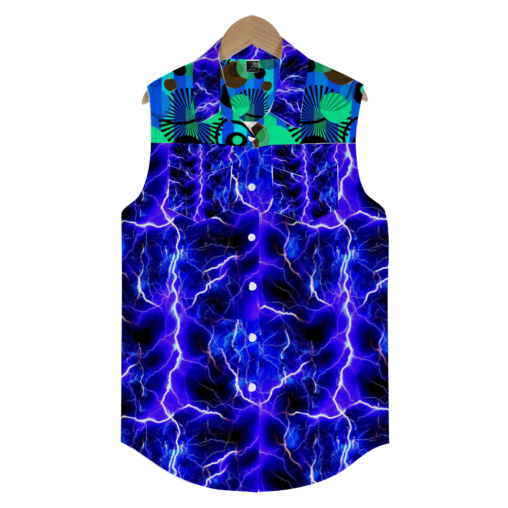 Blue Lightning Blur Kaleidoscope Custom Women's Sleeveless Shirt with Double Pockets Stylish Shirt