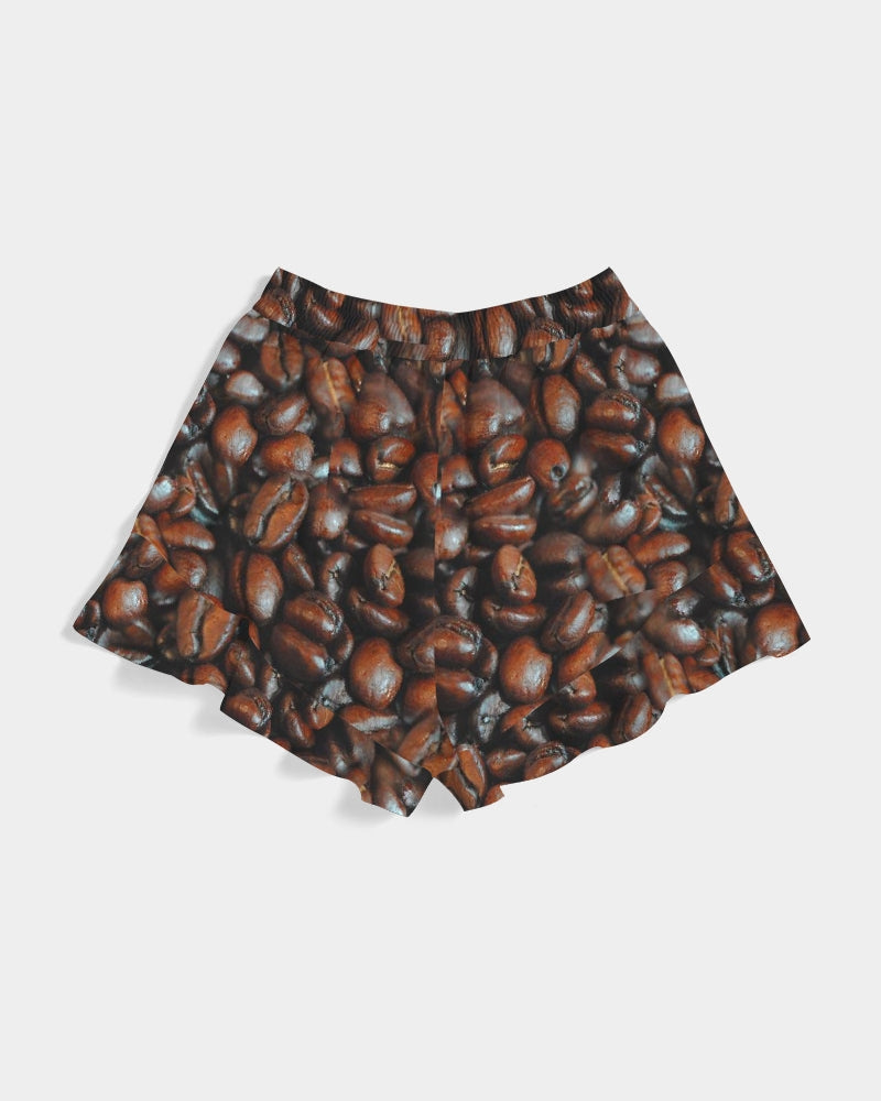 Coffee Bean Pattern Women's All-Over Print Ruffle Shorts