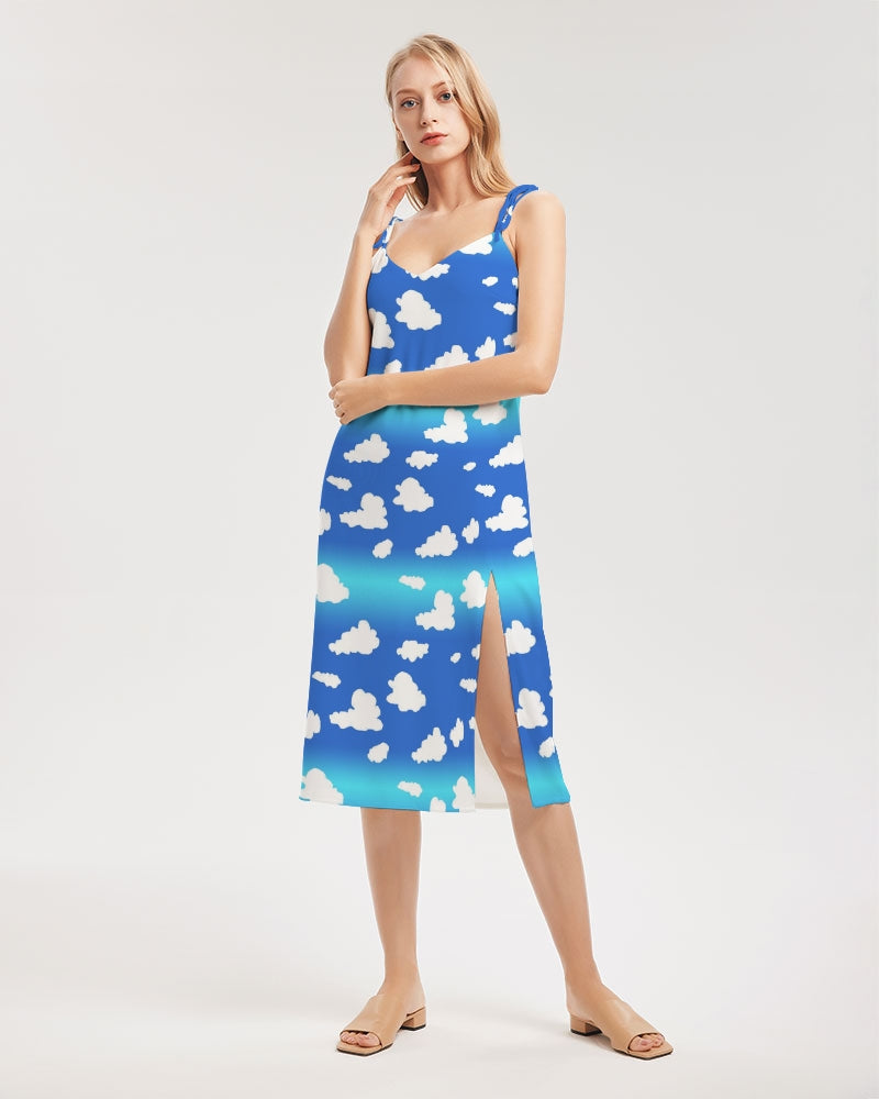 Clouds Pattern Women's All-Over Print Tie Strap Split Dress