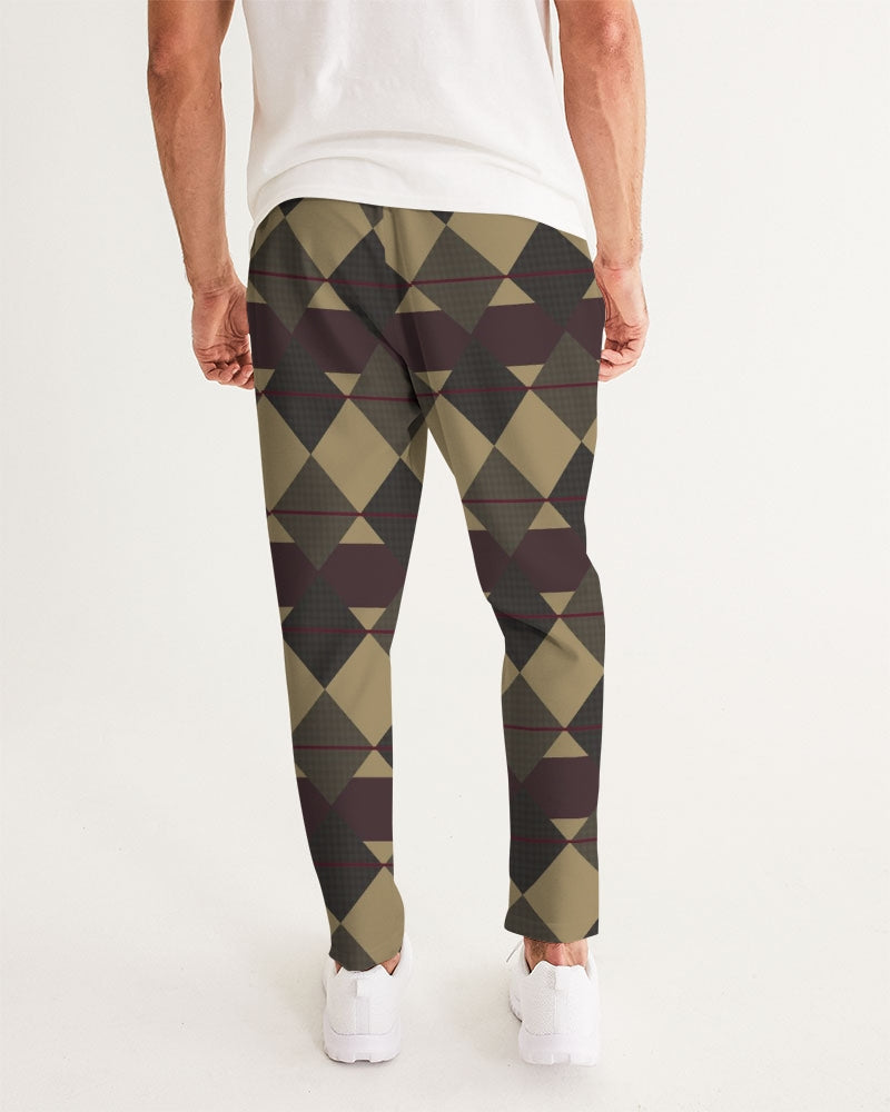 Checkered Brown Plaid Argyle Men's All-Over Print Joggers