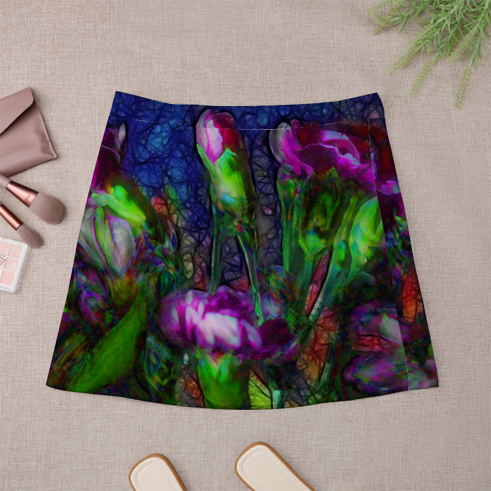 Abstract Pink Carnations Custom Short Skirt Fashionable Versatile Double-Layer Skirt