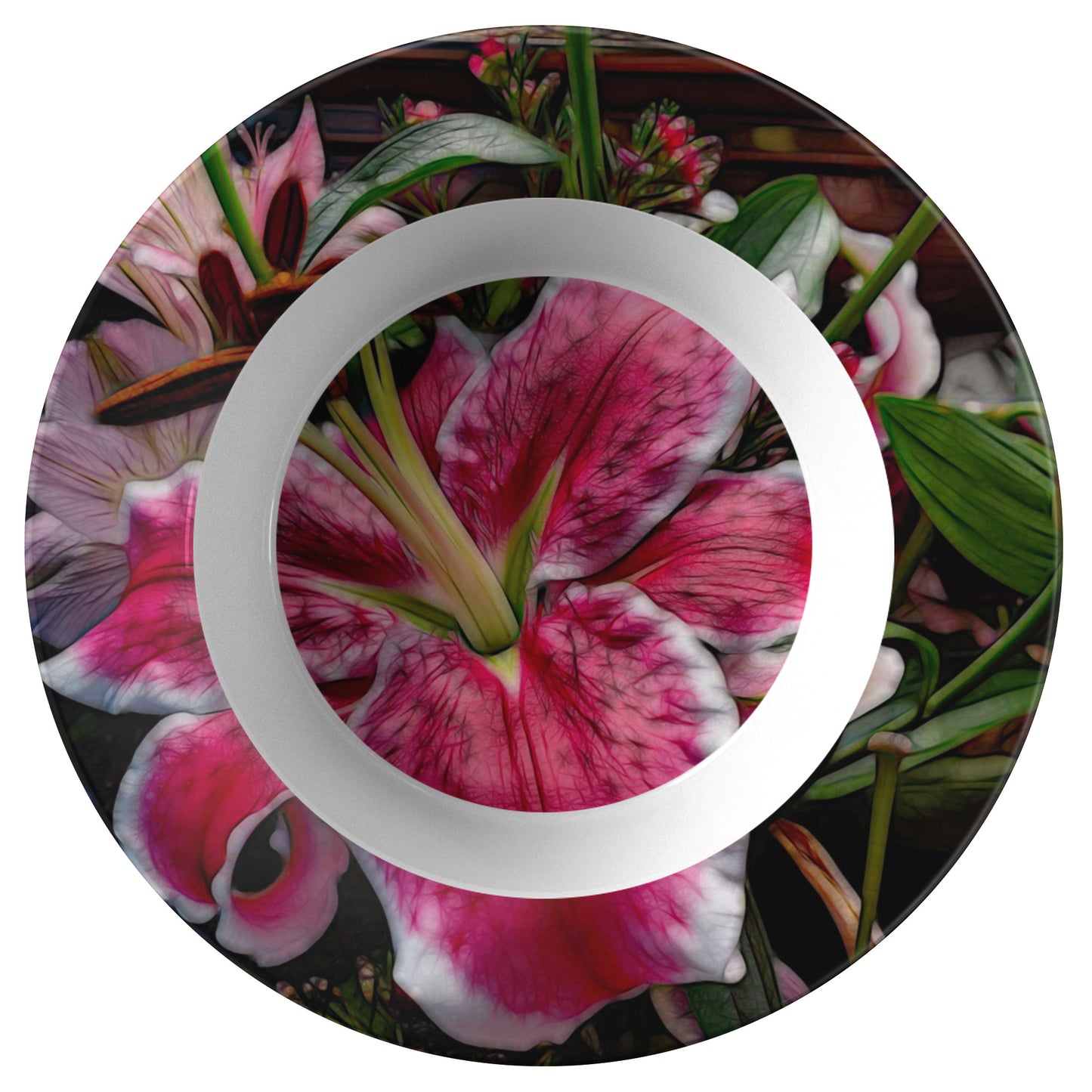 Big Petaled Pink and White Lily Dinner Bowl