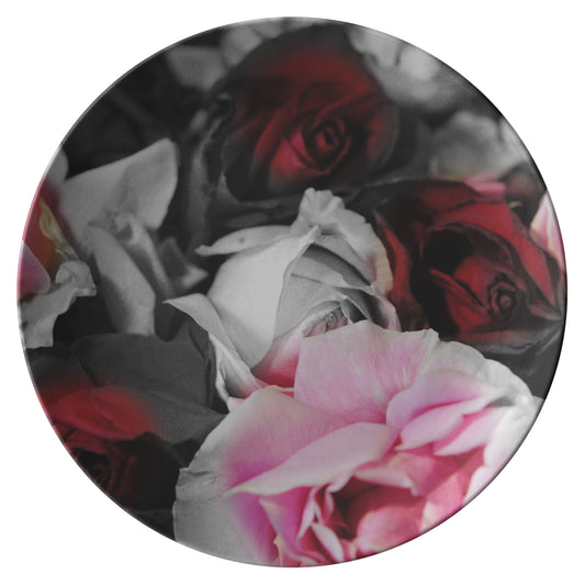 Black and White Roses Fade Dinner Plate