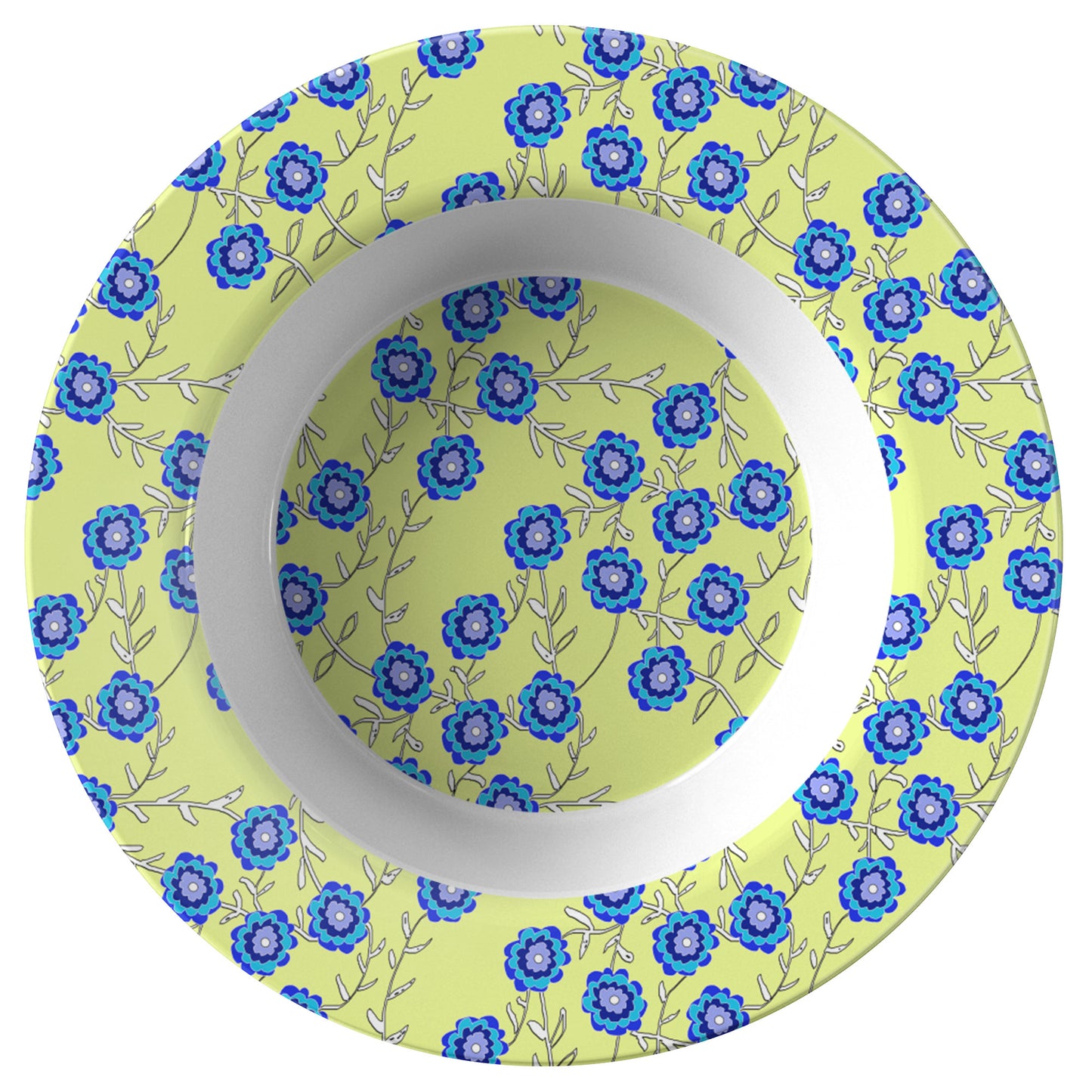 Blue Flowers on Yellow Dinner Bowl