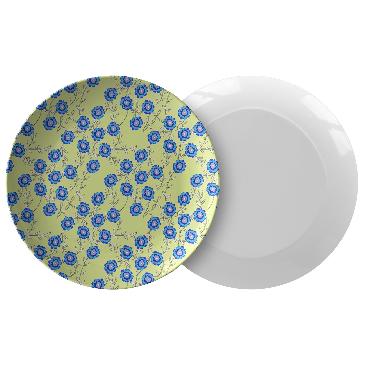 Blue Flowers on Yellow Dinner Plate