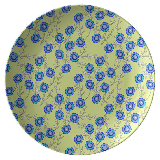 Blue Flowers on Yellow Dinner Plate
