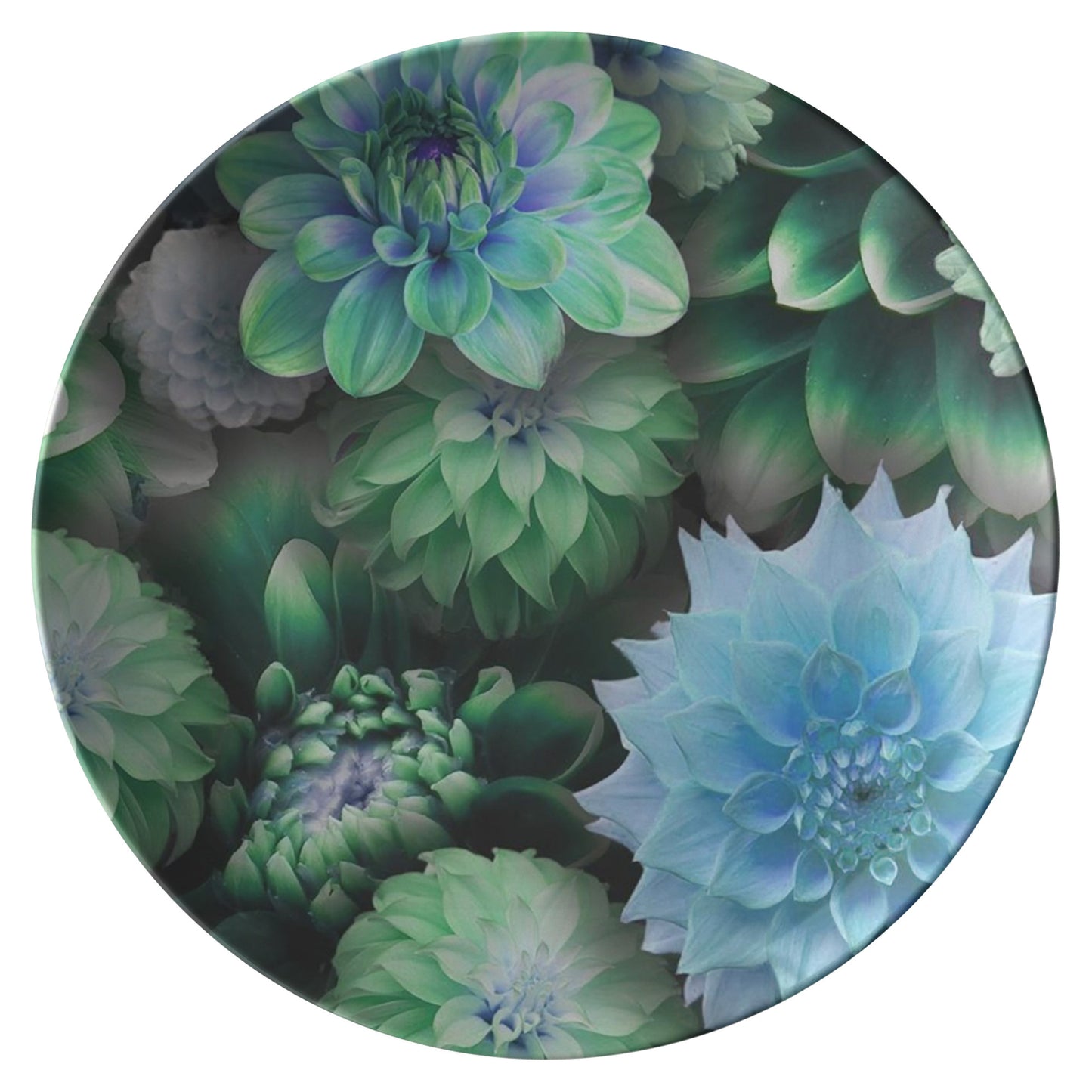 Blue Green Dahlias Dinner Plate