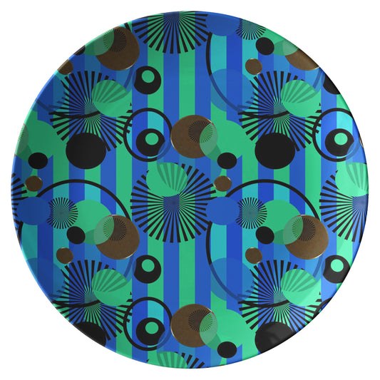 Blue Green Stripes and Dots Dinner Plate