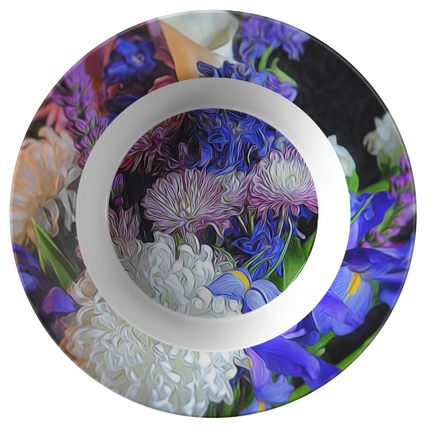 Blue White Purple Bouquet Dinner Bowl