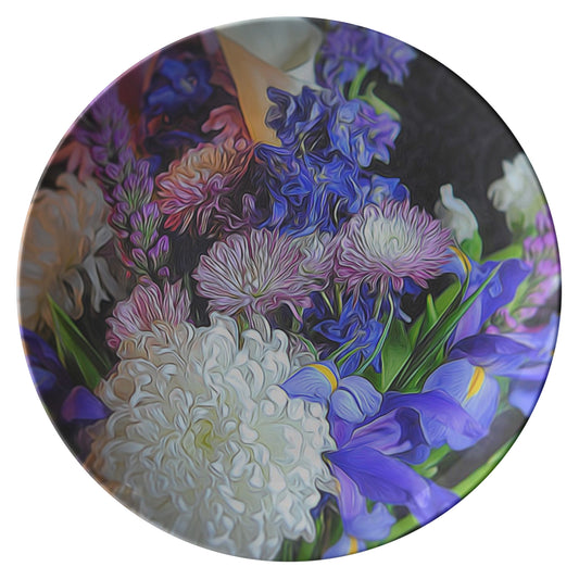 Blue White Purple Bouquet Dinner Plate