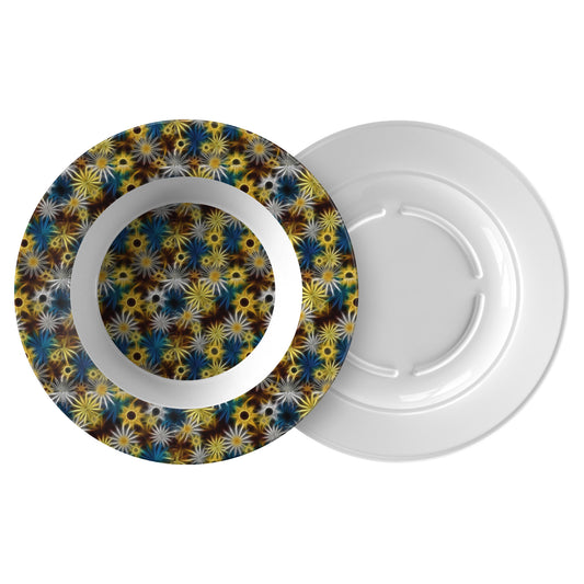 Blue and Yellow Glowing Daisies Dinner Bowl