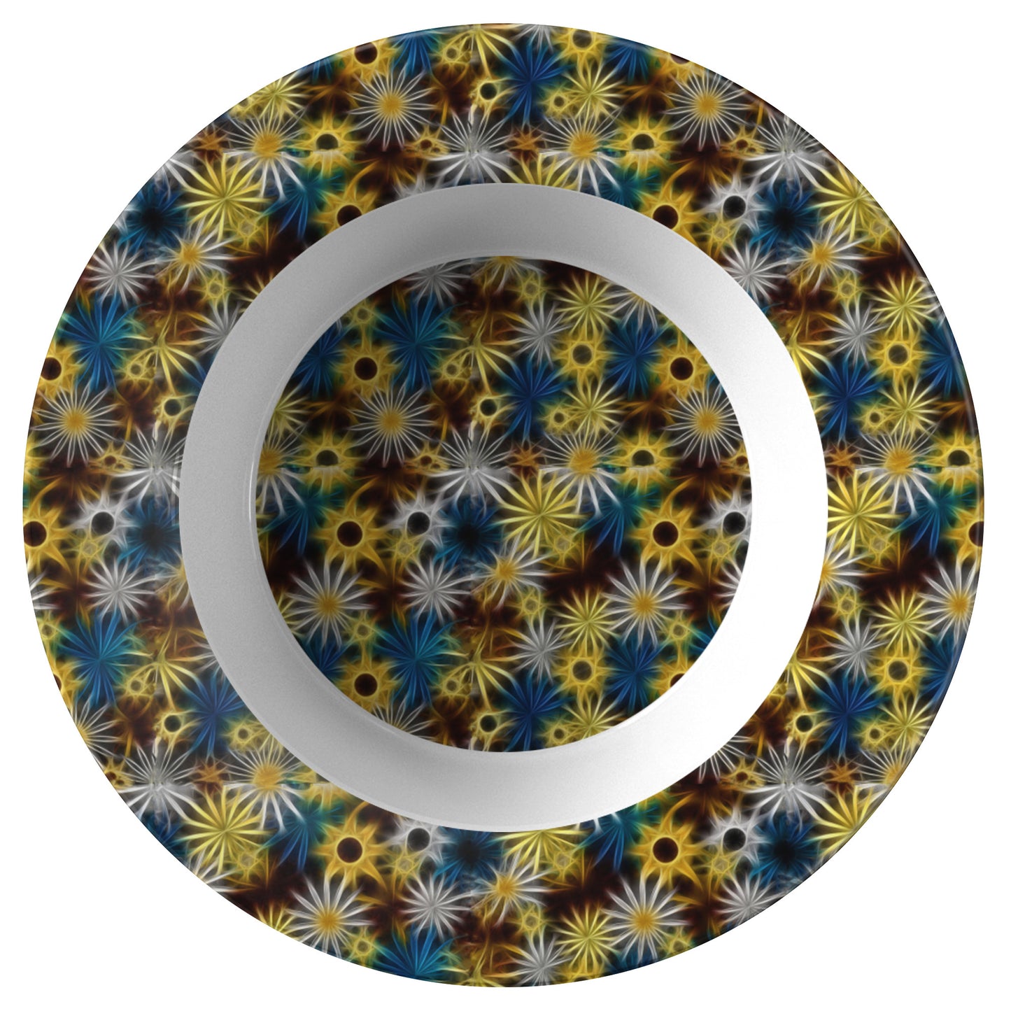 Blue and Yellow Glowing Daisies Dinner Bowl
