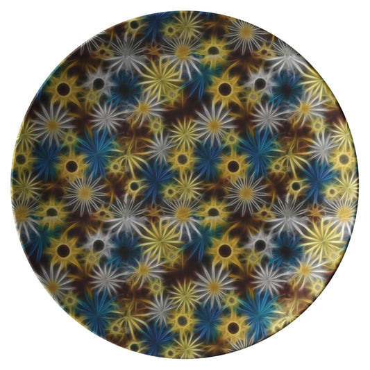Blue and Yellow Glowing daisies Dinner Plate